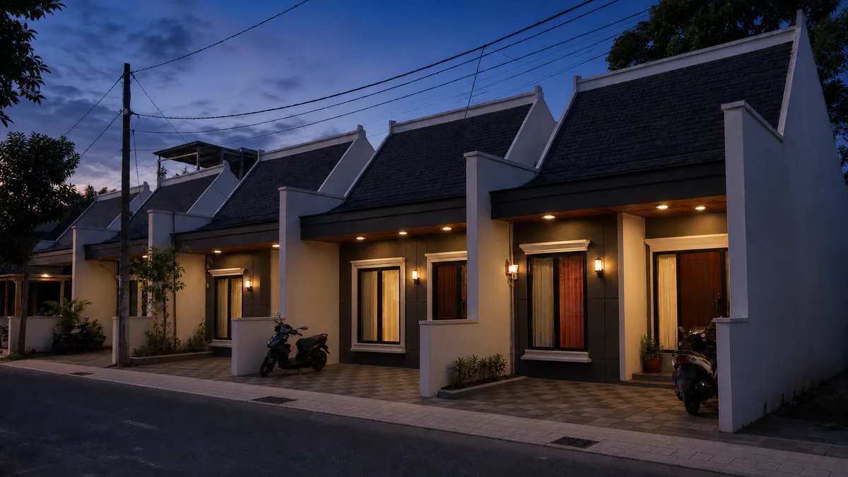 Dusk street view of the completed New Diraya ADEN2 residential community