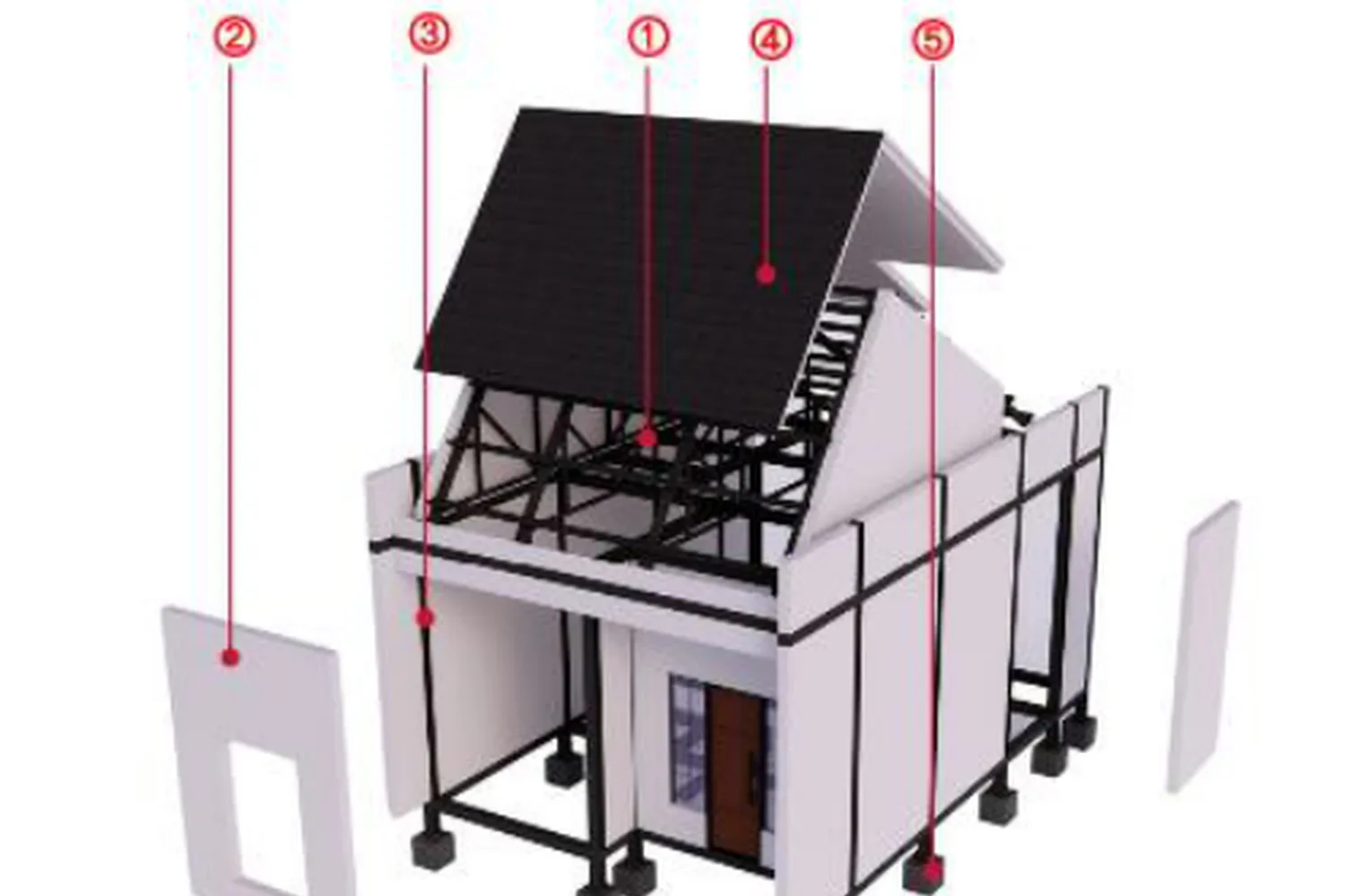 Exploded diagram of the Unit M modular structure building system